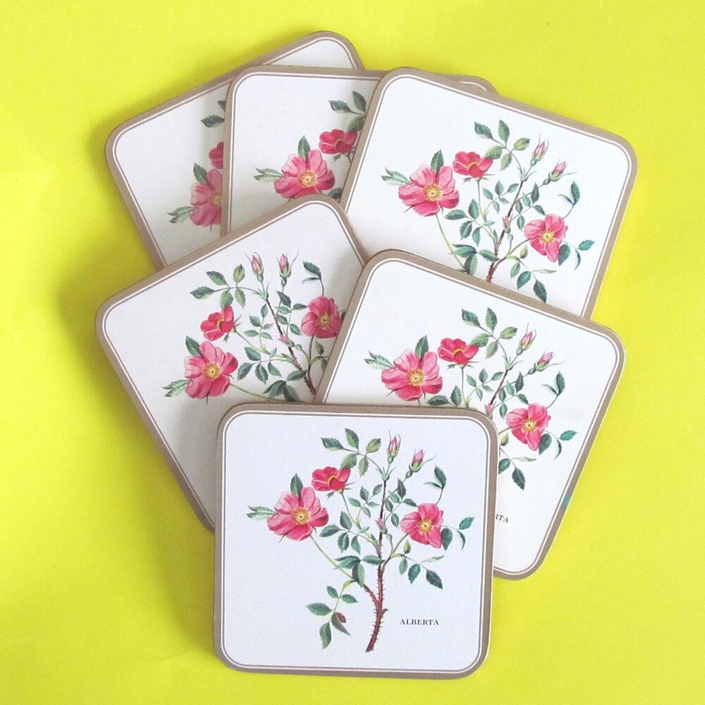 Vintage Pimpernel coaster set Alberta flower Prairie Rose Made in England